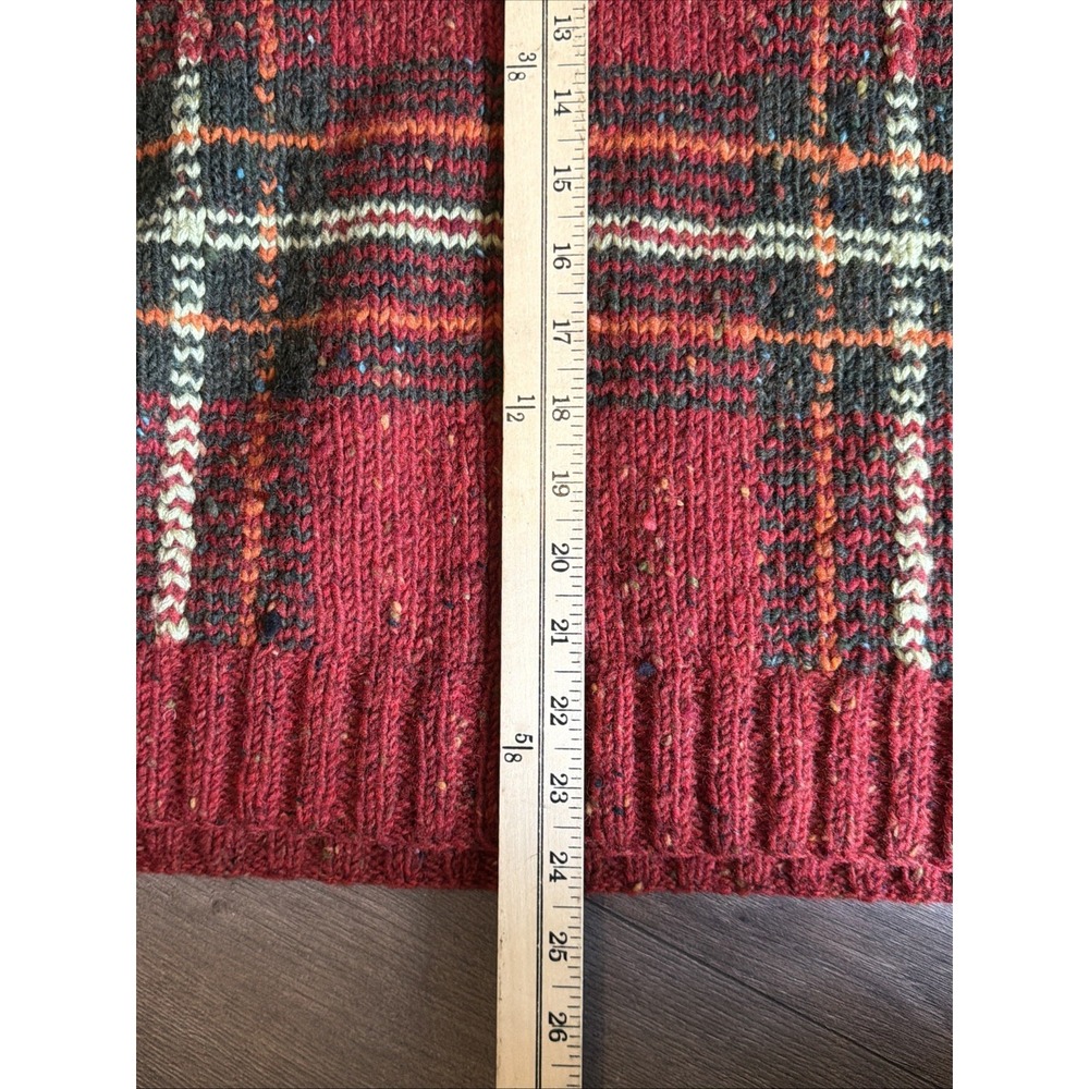 LRL Ralph Lauren Sweater Hand Knit‎ Wool Laine Red Plaid Quarter Zip Small Ski - Picture 9 of 14